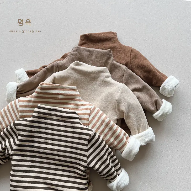 Winter Fleece Striped Coat for Boys Girls Korean Half-high Neck Warm — feature 1