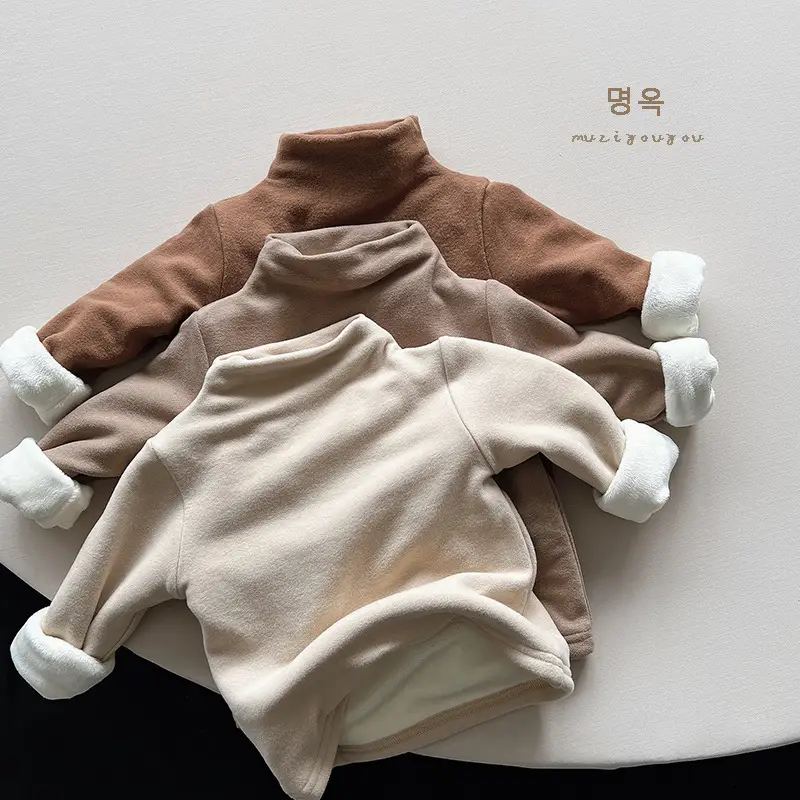 Winter Fleece Striped Coat for Boys Girls Korean Half-high Neck Warm — feature 4