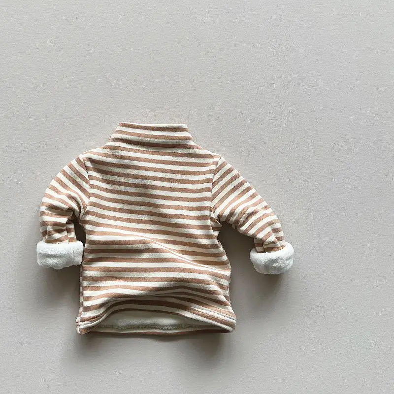 Winter Fleece Striped Coat for Boys Girls Korean Half-high Neck Warm - Image 5