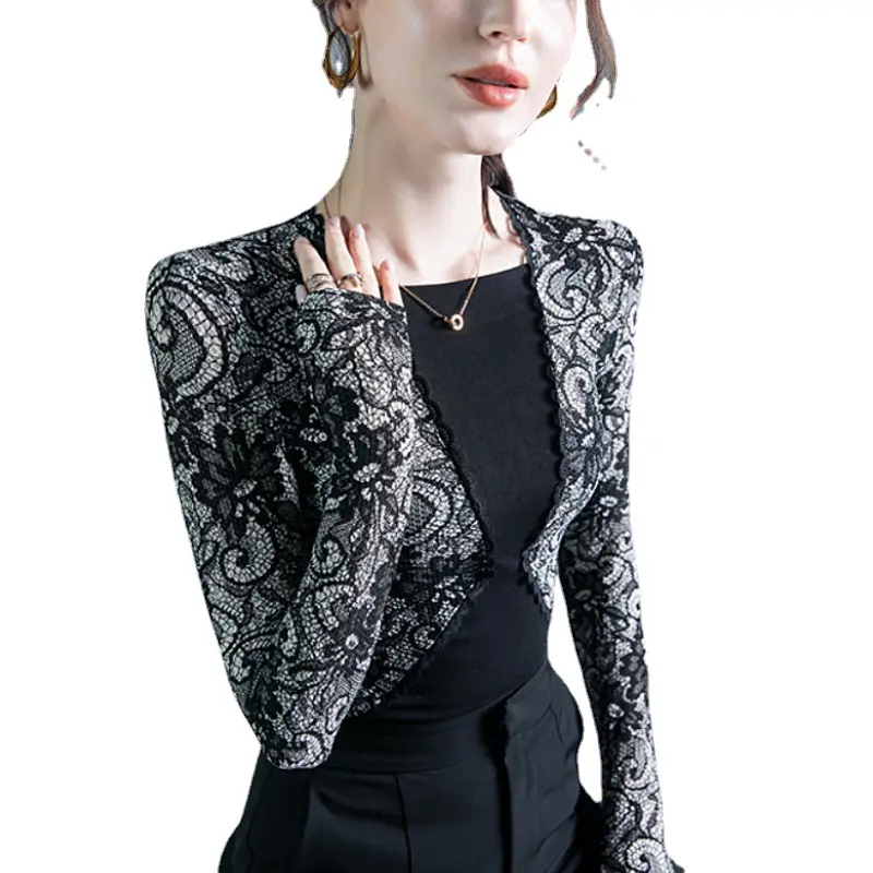 Lace Stitching Top Black Autumn Winter Inner Shirt