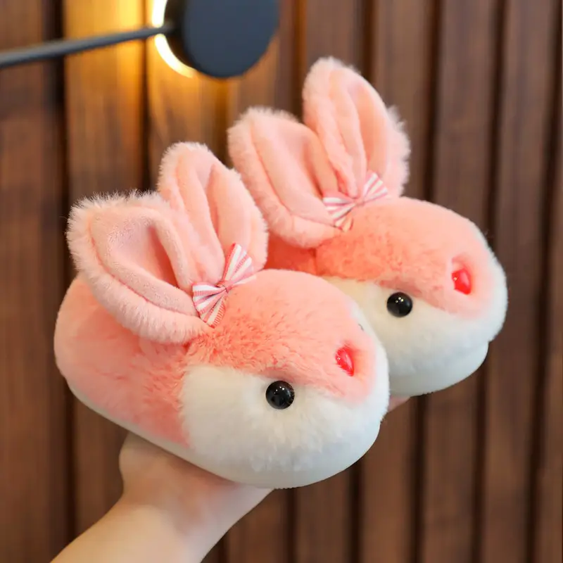Children's Cotton Slippers Girls Cute Cartoon Rabbit Indoor Home Kids Baby Bag Heel Cotton Shoes Autumn and Winter Boys