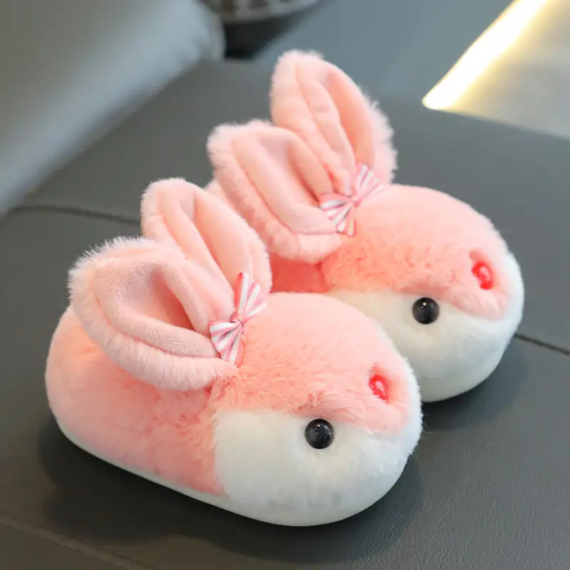 Children's Cotton Slippers Girls Cute Cartoon Rabbit Indoor Home Kids Baby Bag Heel Cotton Shoes Autumn and Winter Boys