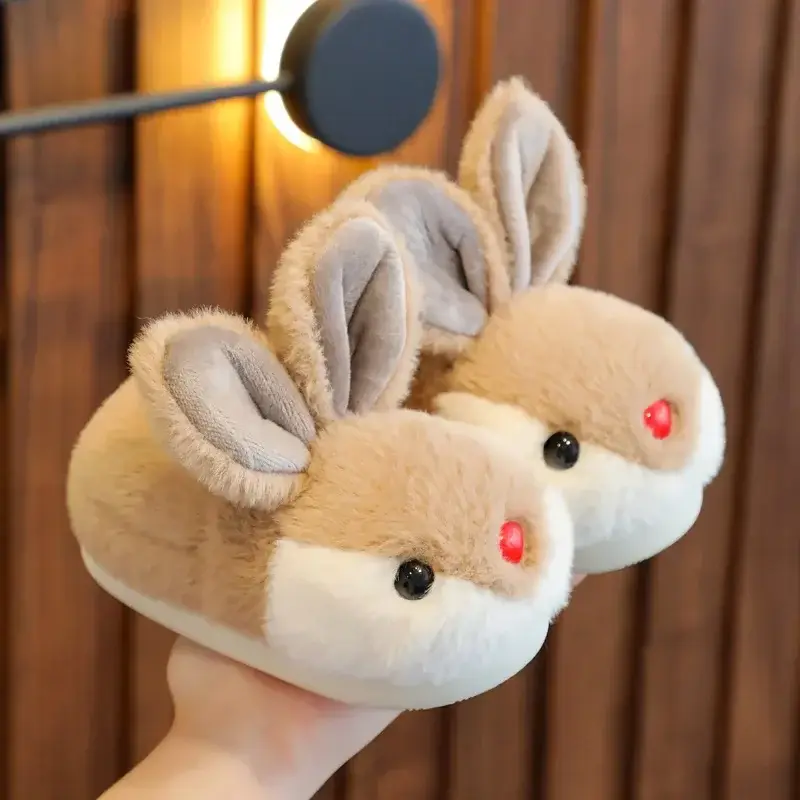 Children's Cotton Slippers Girls Cute Cartoon Rabbit Indoor Home Kids Baby Bag Heel Cotton Shoes Autumn and Winter Boys