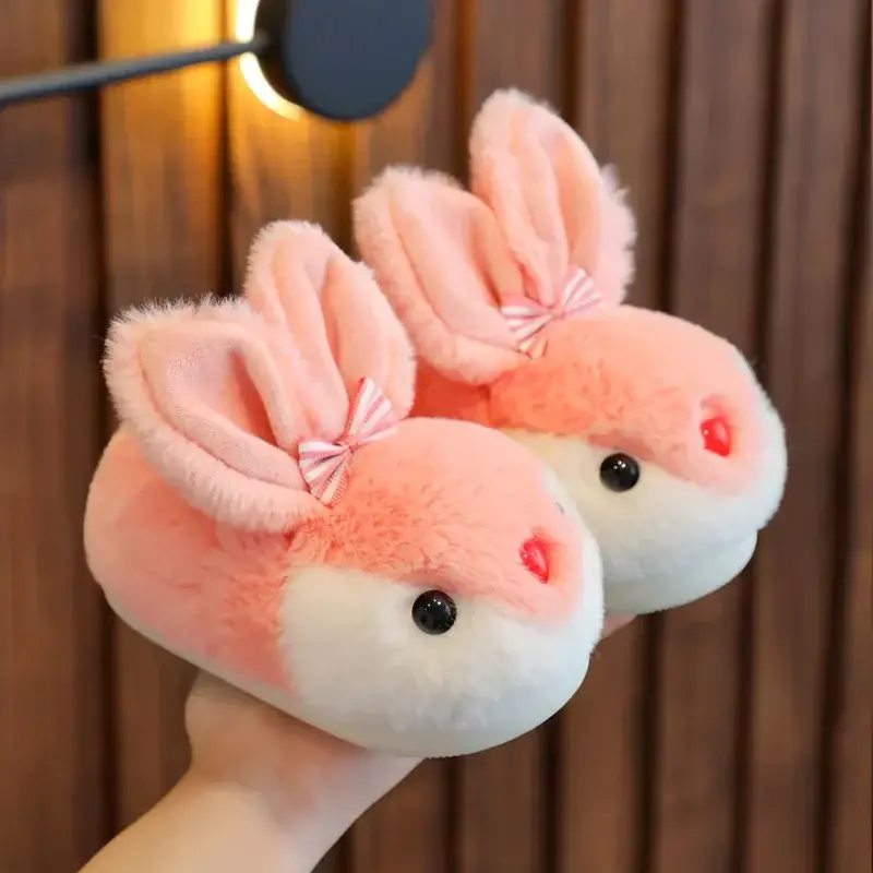 Children's Cotton Slippers Girls Cute Cartoon Rabbit Indoor Home Kids Baby Bag Heel Cotton Shoes Autumn and Winter Boys