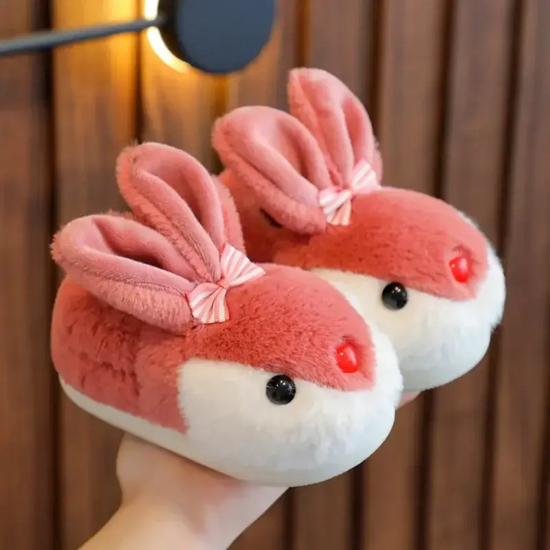 Children's Cotton Slippers Girls Cute Cartoon Rabbit Indoor Home Kids Baby Bag Heel Cotton Shoes Autumn and Winter Boys