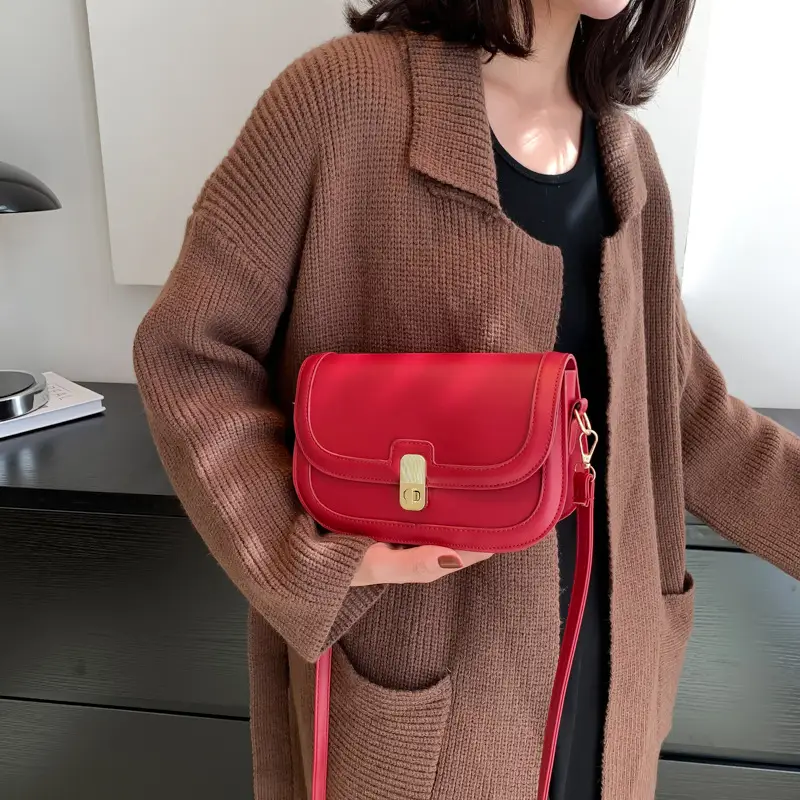 Red Retro Textured Women's Shoulder Bag 2026 - Image 7