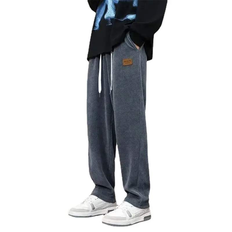 Fleece-lined Warm Pants Men Black Loose Large
