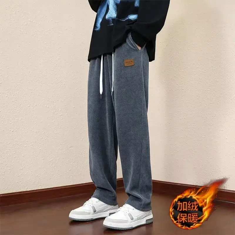 Fleece-lined Warm Pants Men Black Loose Large — feature 6