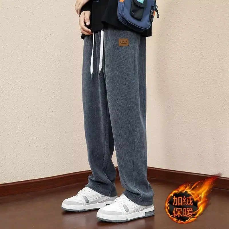 Fleece-lined Warm Pants Men Black Loose Large — feature 8