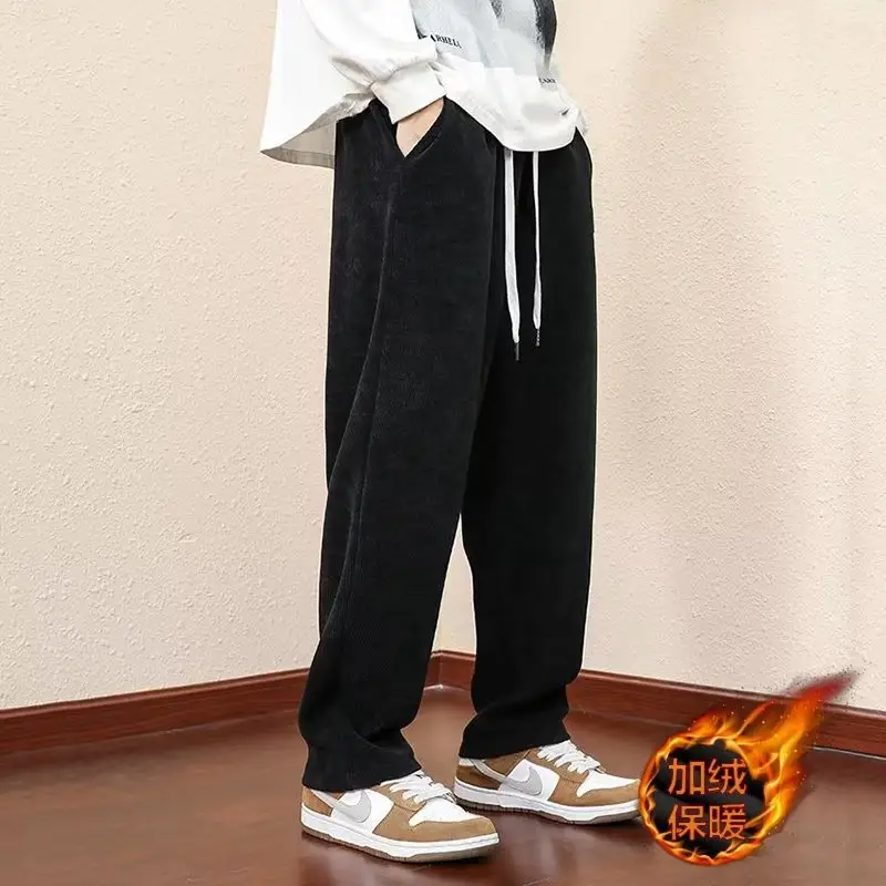 Fleece-lined Warm Pants Men Black Loose Large — feature 9