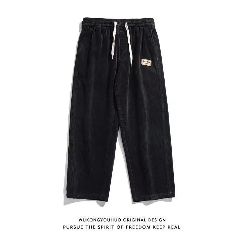 Fleece-lined Warm Pants Men Black Loose Large
