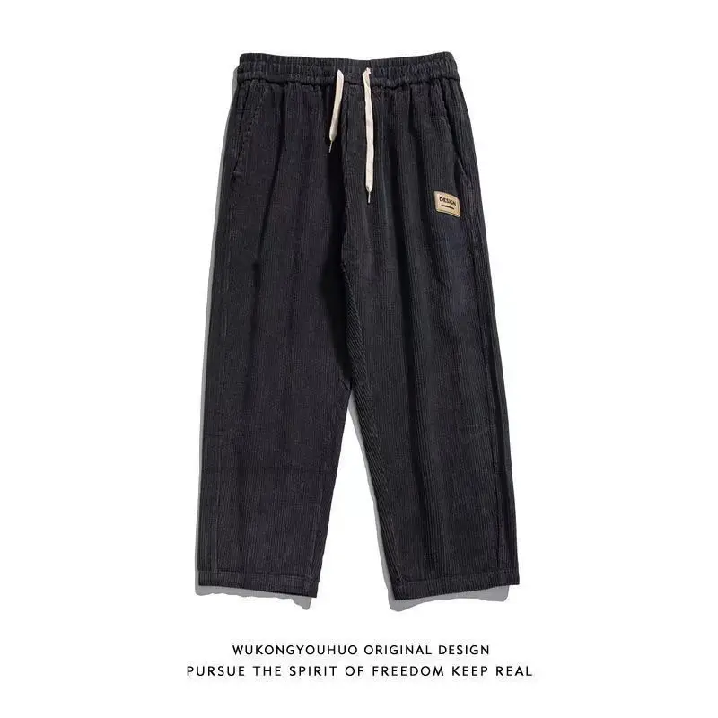 Fleece-lined Warm Pants Men Black Loose Large