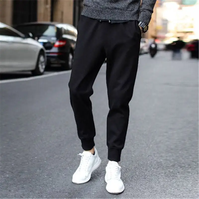 Fleece-lined Warm Pants Men Black Loose Large