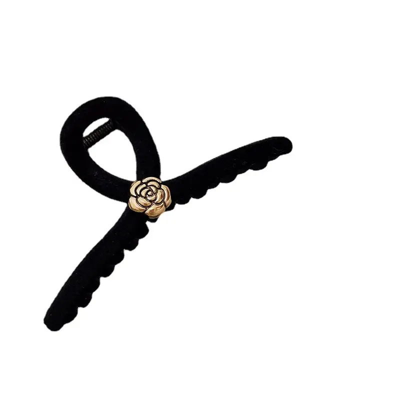 Black Flocking Hair Clip with Rose Design - Image 10