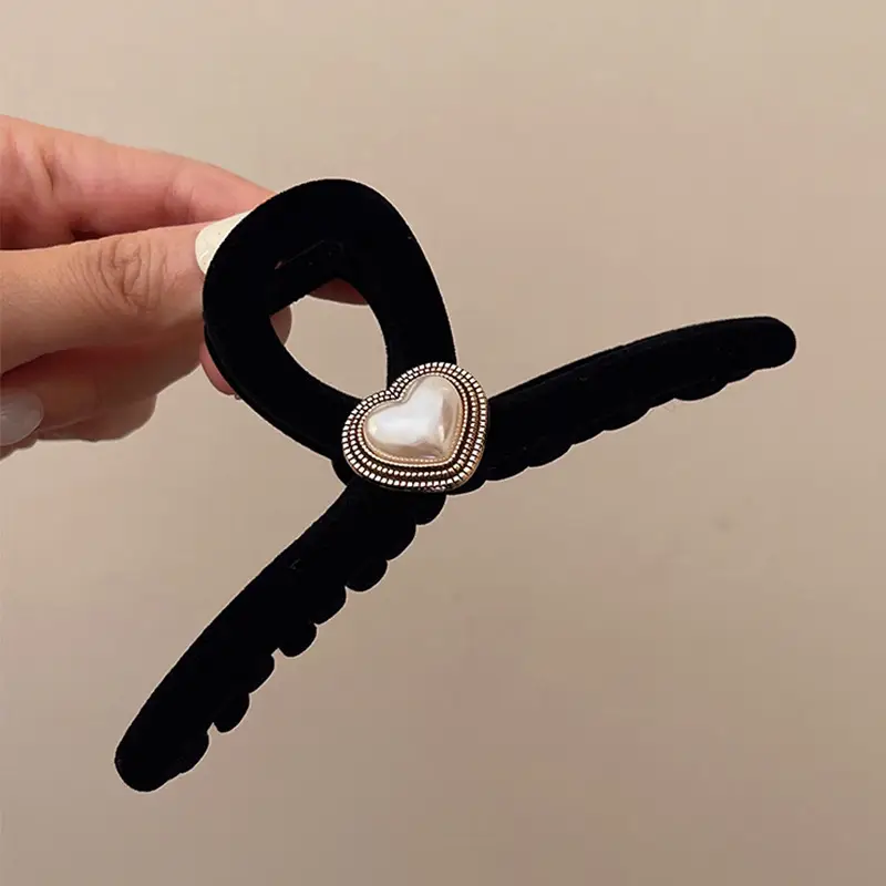 Black Flocking Hair Clip with Rose Design - Image 3