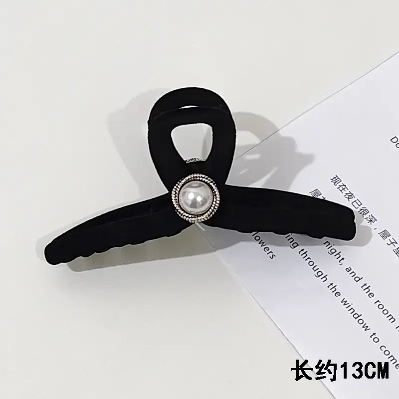 Black Flocking Hair Clip with Rose Design - Image 4