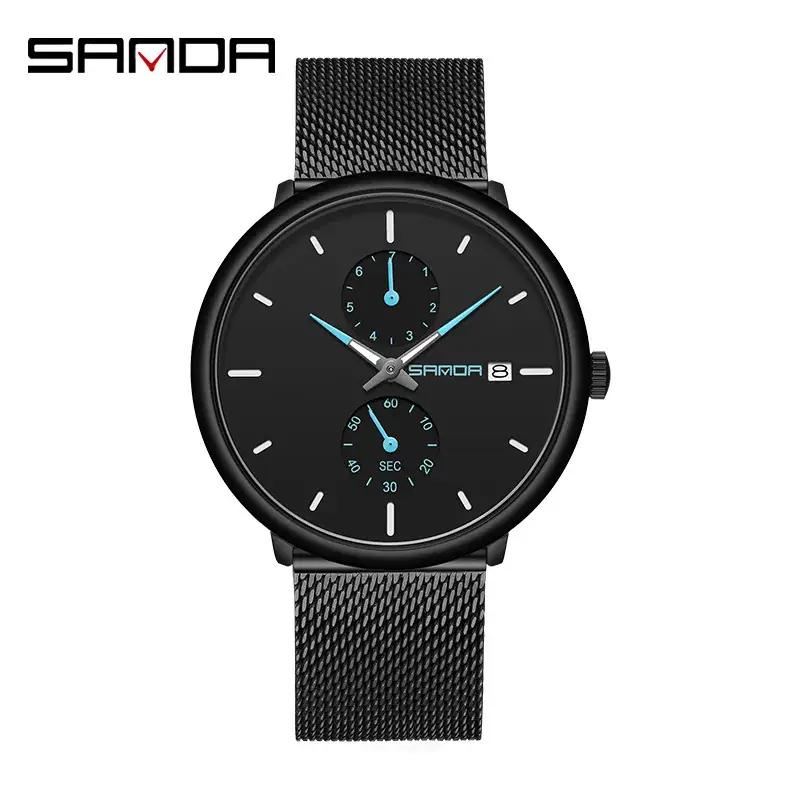 Sanda Black Mesh Belt Quartz Watch for Men - Image 13