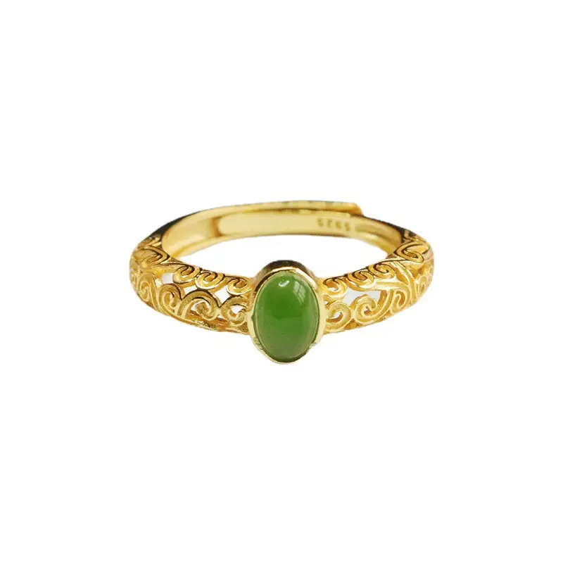 Guan Yu Inlay Jade Ring S925 Silver Green Jade - Image 6