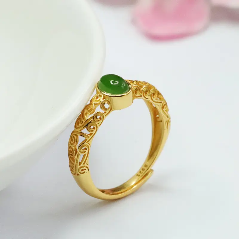 Guan Yu Inlay Jade Ring S925 Silver Green Jade — feature 11