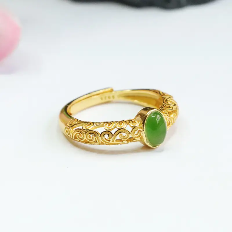 Guan Yu Inlay Jade Ring S925 Silver Green Jade — feature 8
