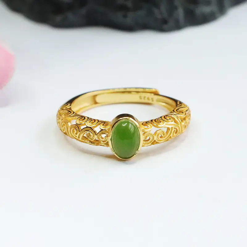 Guan Yu Inlay Jade Ring S925 Silver Green Jade — feature 7