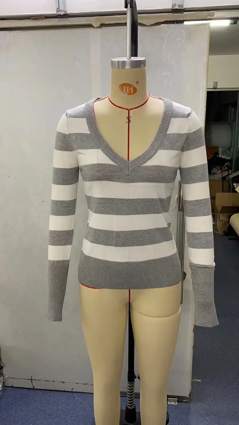 Women's Stripe V-Neck Slim Fit Sweater — feature 7