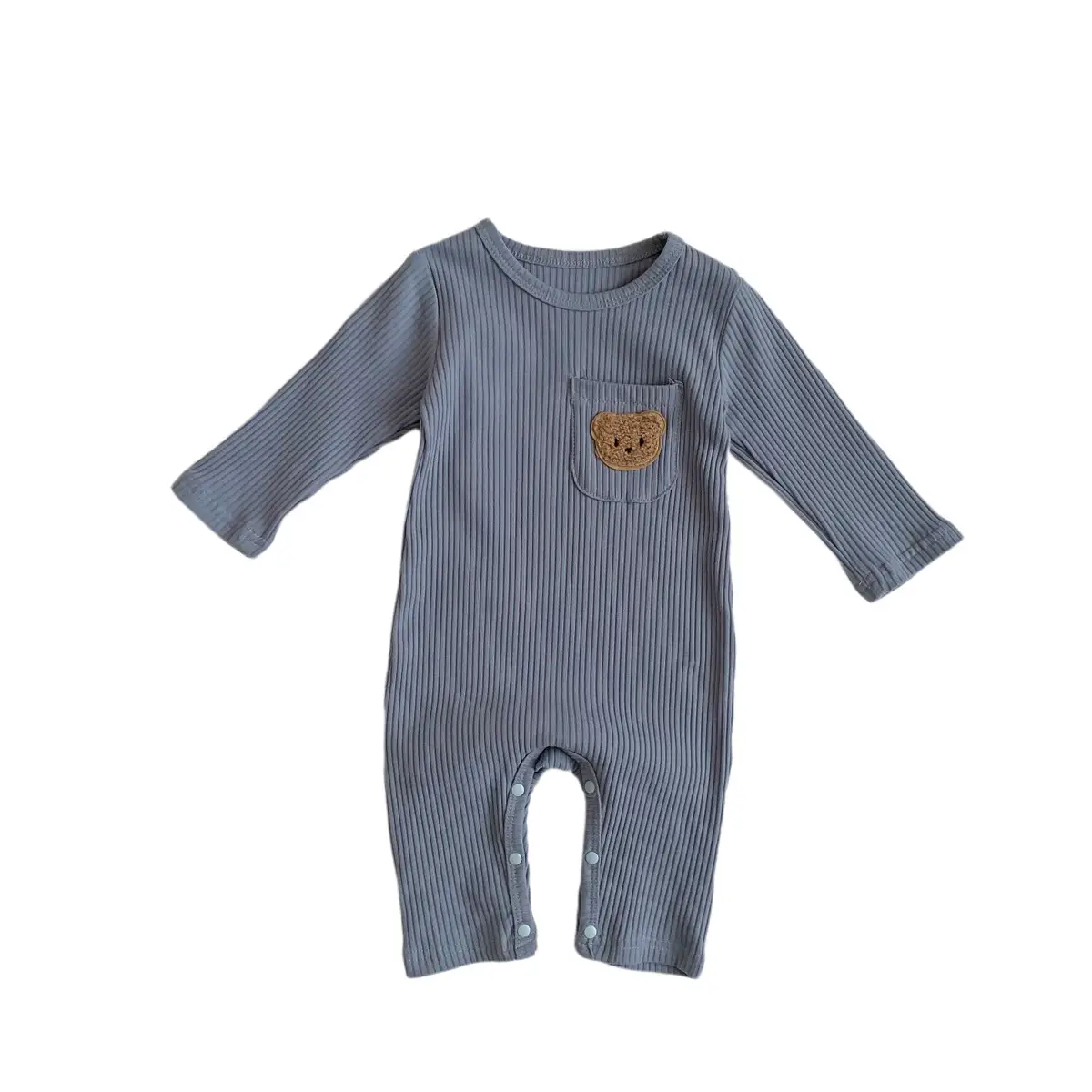 Baby White Pit Strip Jumpsuit with Bear Patch - Image 7