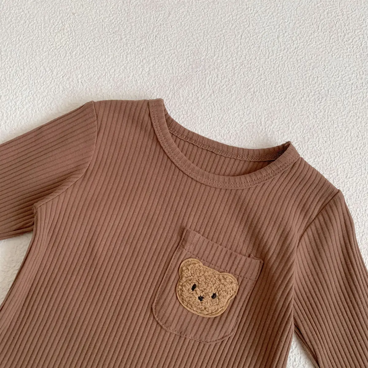Baby White Pit Strip Jumpsuit with Bear Patch — feature 13