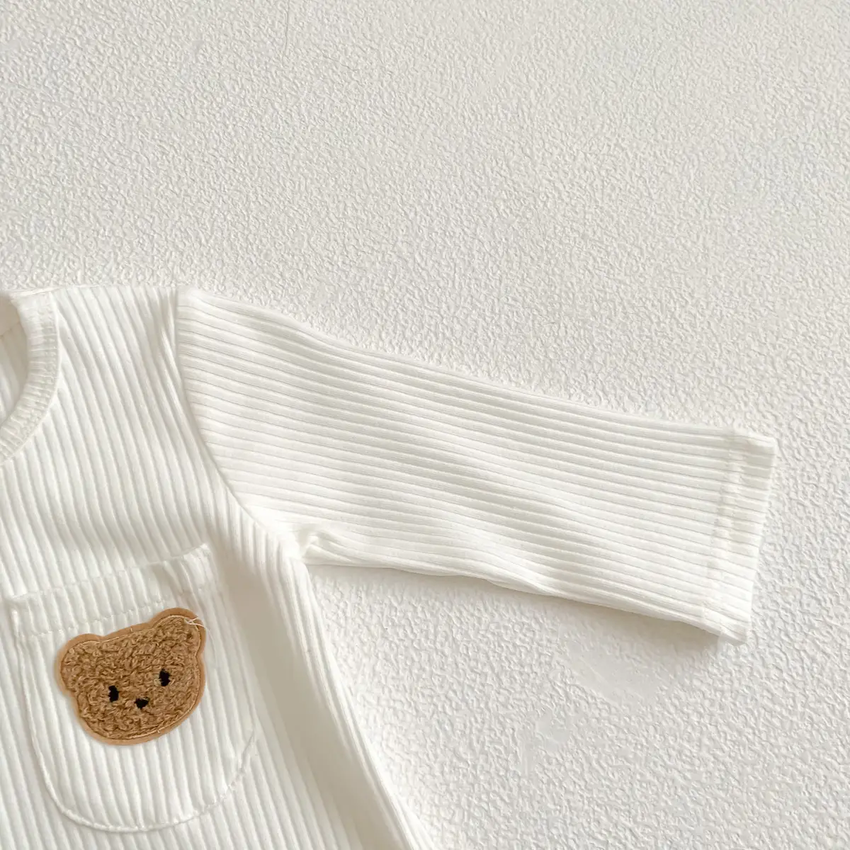 Baby White Pit Strip Jumpsuit with Bear Patch — feature 22
