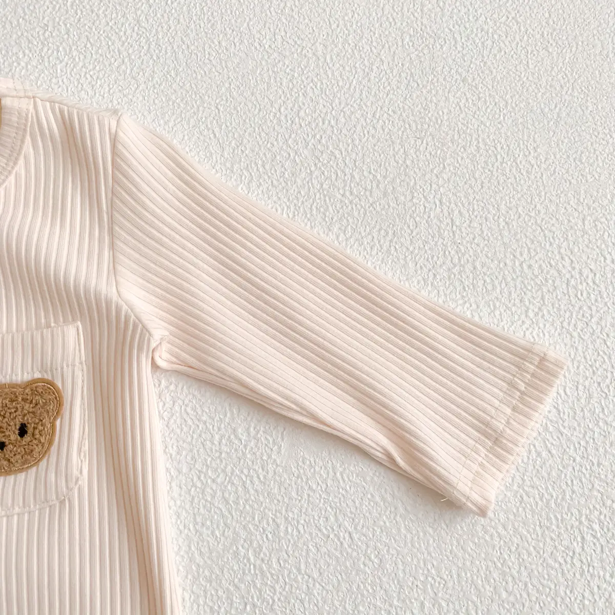 Baby White Pit Strip Jumpsuit with Bear Patch — feature 8
