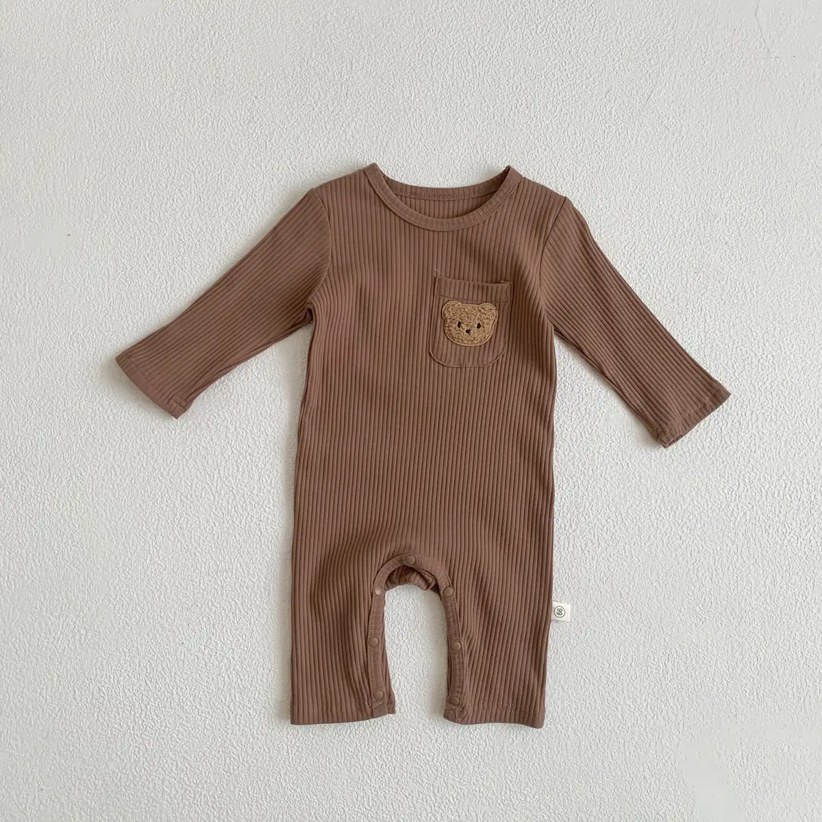Baby White Pit Strip Jumpsuit with Bear Patch - Image 2