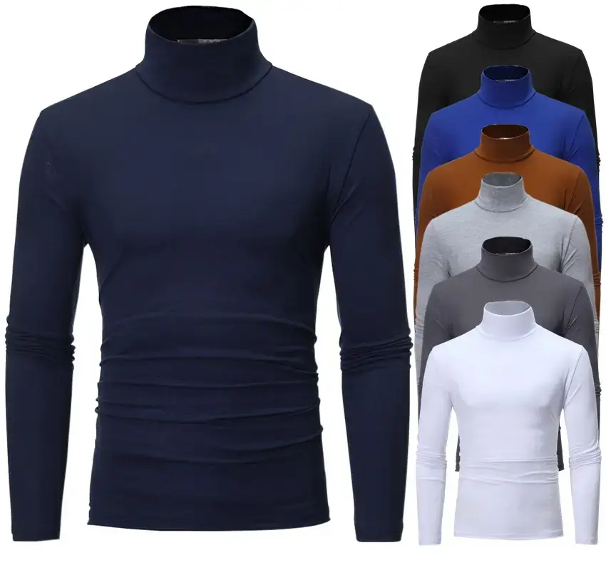 Men's Grey High Collar T-Shirt Plus Size - Image 8