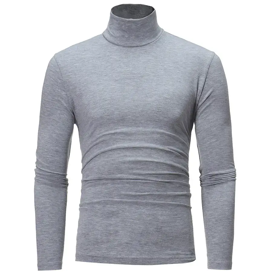 Men's Grey High Collar T-Shirt Plus Size - Image 12