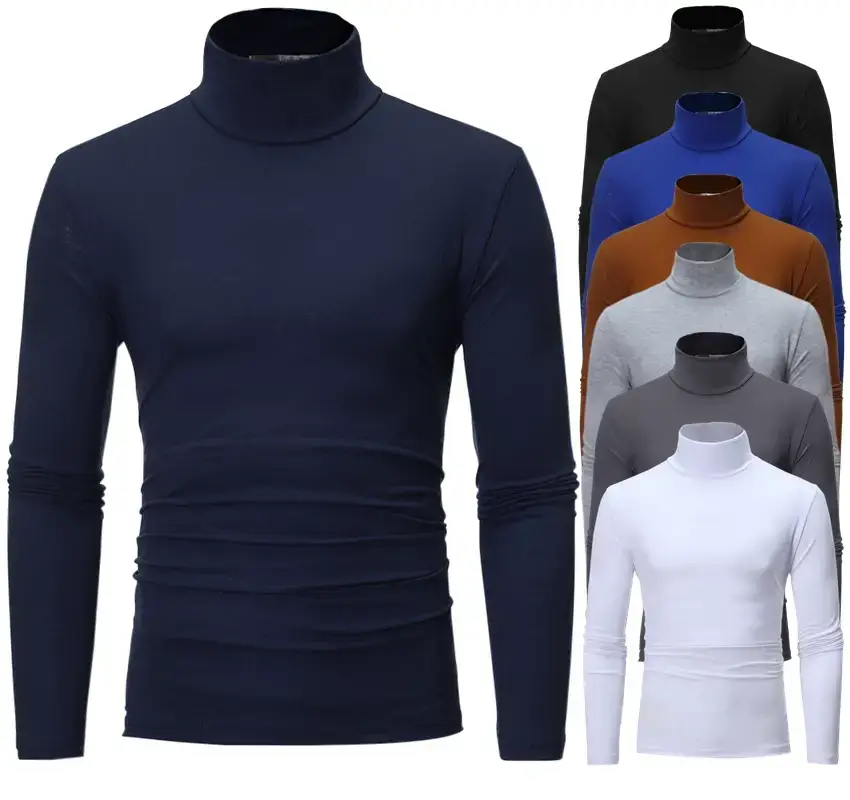 Men's Grey High Collar T-Shirt Plus Size — feature 1