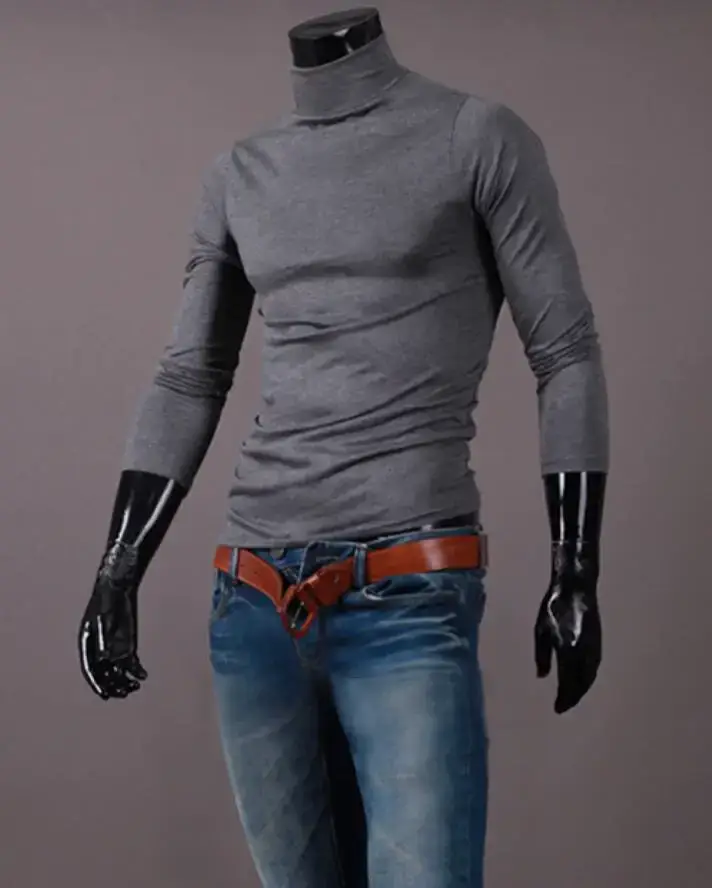 Men's Grey High Collar T-Shirt Plus Size — feature 13