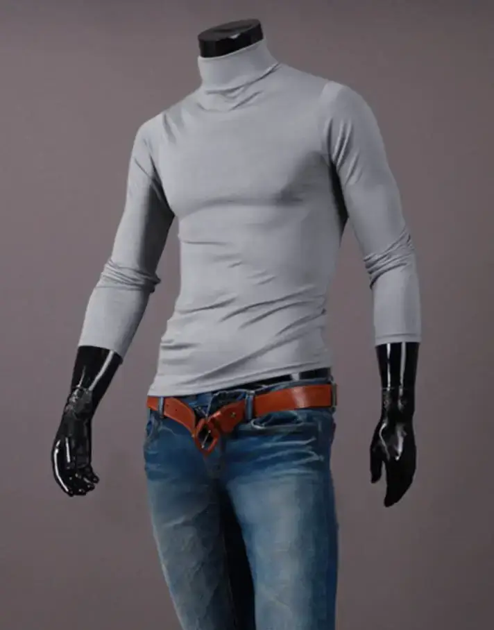 Men's Grey High Collar T-Shirt Plus Size — feature 15