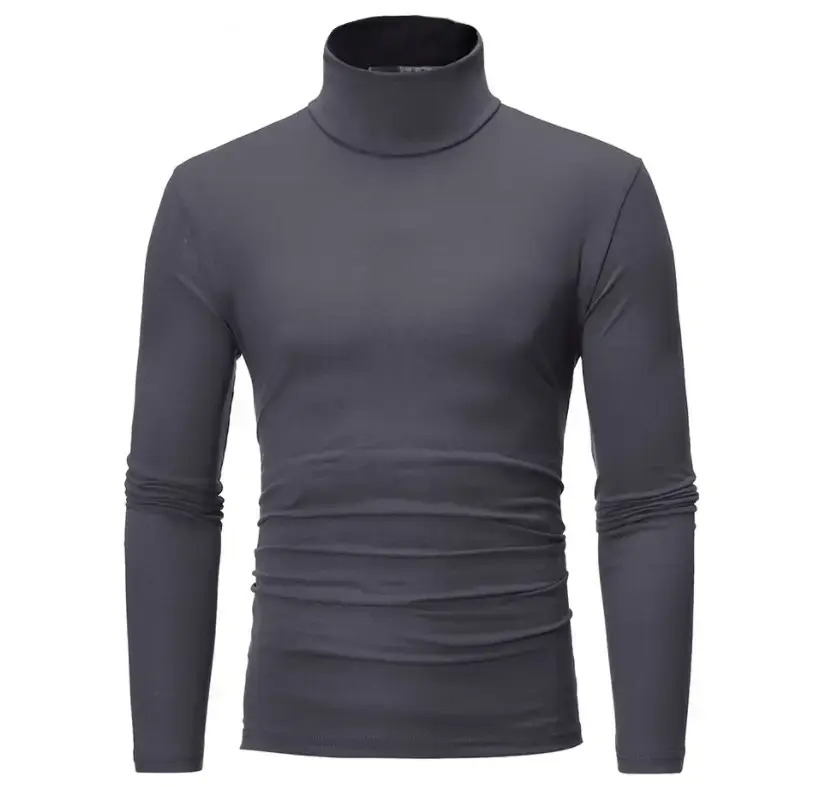 Men's Grey High Collar T-Shirt Plus Size - Image 4