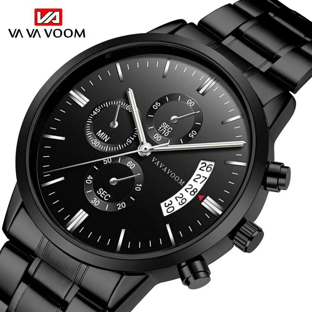 Men's Black Stainless Steel Calendar Quartz Watch - Image 7