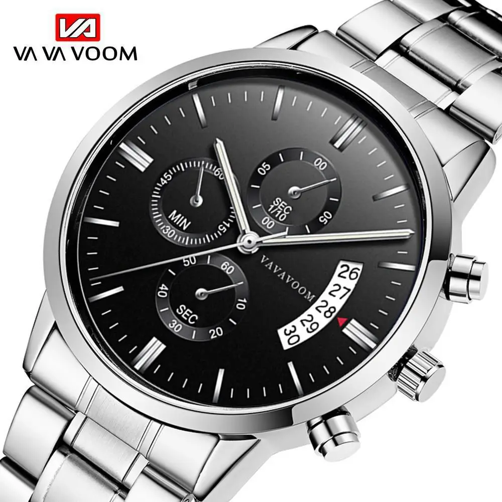 Men's Black Stainless Steel Calendar Quartz Watch - Image 8