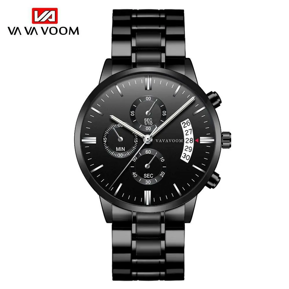 Men's Black Stainless Steel Calendar Quartz Watch - Image 2