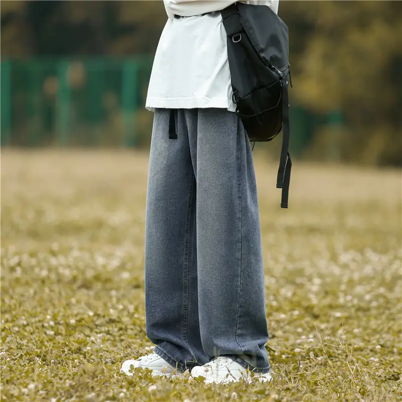 Men Retro Wide Leg Jeans Winter Hong Kong Style