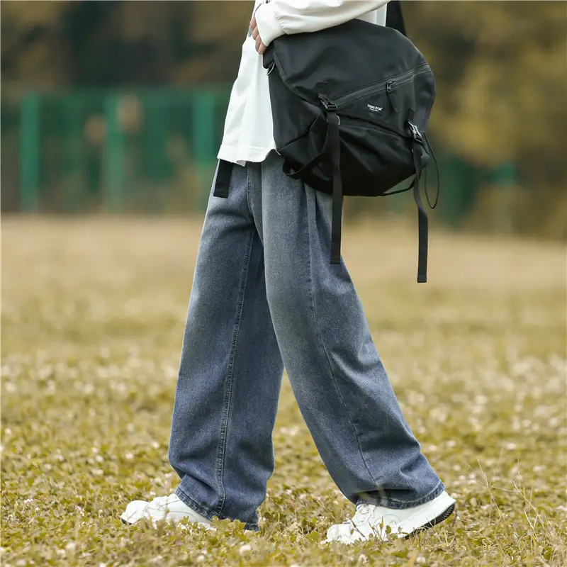 Men Retro Wide Leg Jeans Winter Hong Kong Style