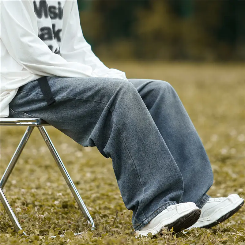 Men Retro Wide Leg Jeans Winter Hong Kong Style