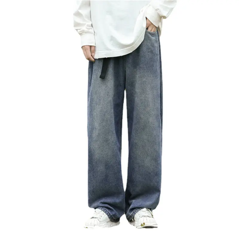 Men Retro Wide Leg Jeans Winter Hong Kong Style