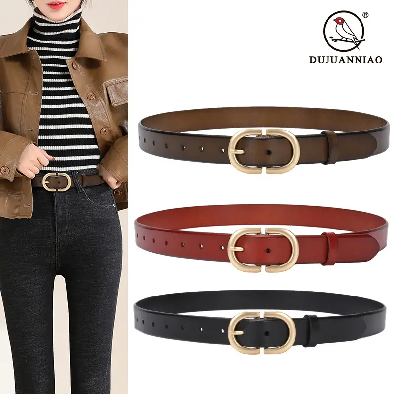 Brown Vintage Women's Leather Belt with Gold Buckle - Image 7