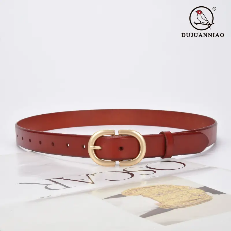 Brown Vintage Women's Leather Belt with Gold Buckle - Image 9