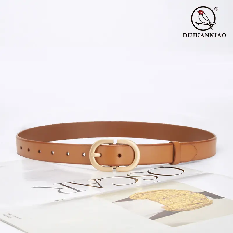 Brown Vintage Women's Leather Belt with Gold Buckle - Image 10