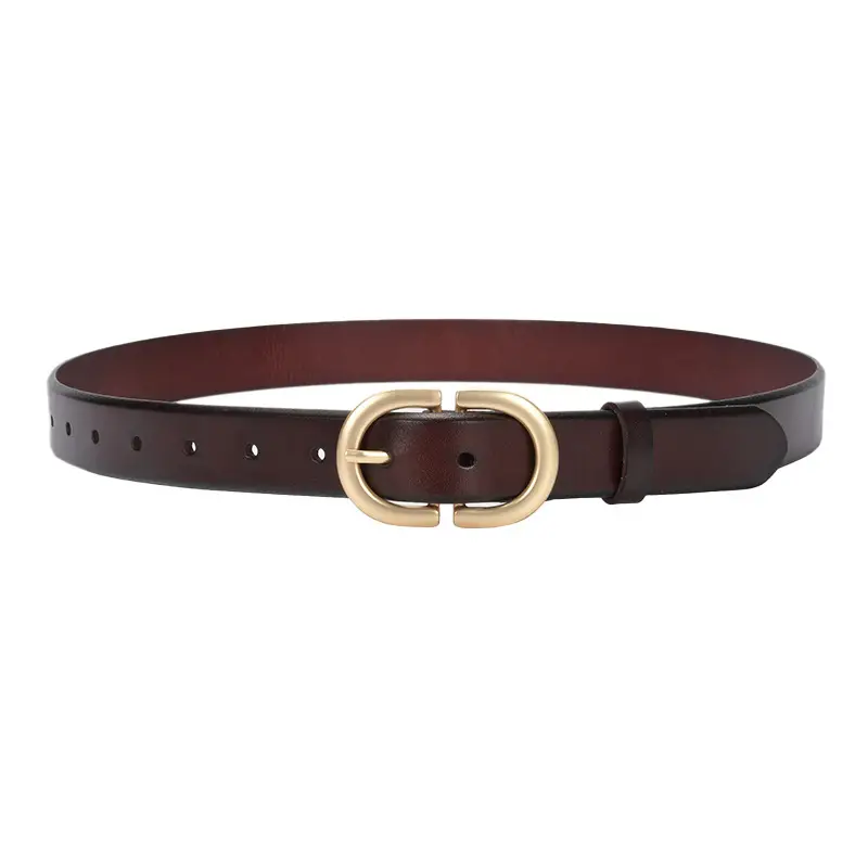 Brown Vintage Women's Leather Belt with Gold Buckle - Image 11
