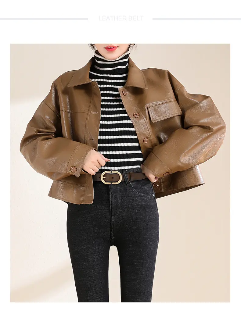 Brown Vintage Women's Leather Belt with Gold Buckle β feature 1