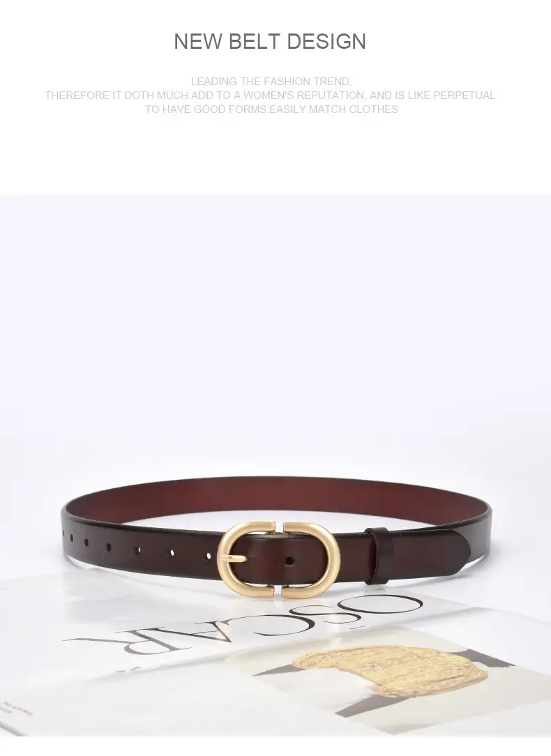 Brown Vintage Women's Leather Belt with Gold Buckle β feature 10